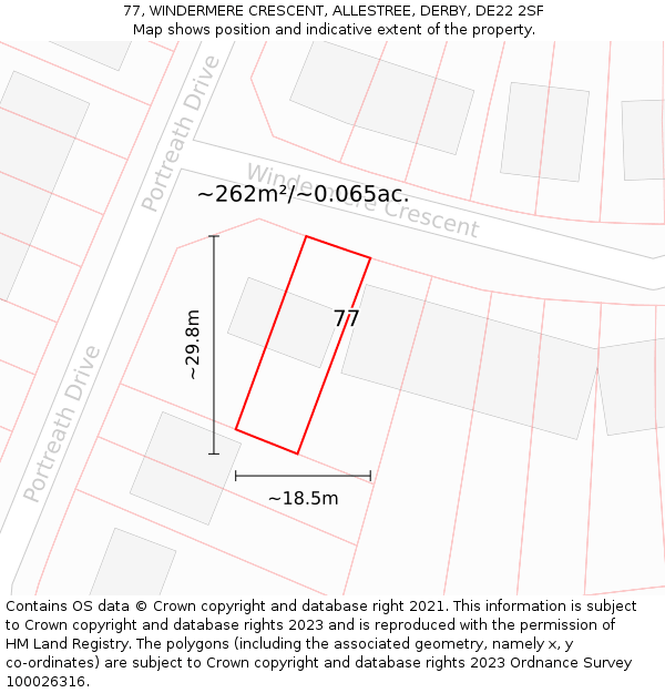 77, WINDERMERE CRESCENT, ALLESTREE, DERBY, DE22 2SF: Plot and title map
