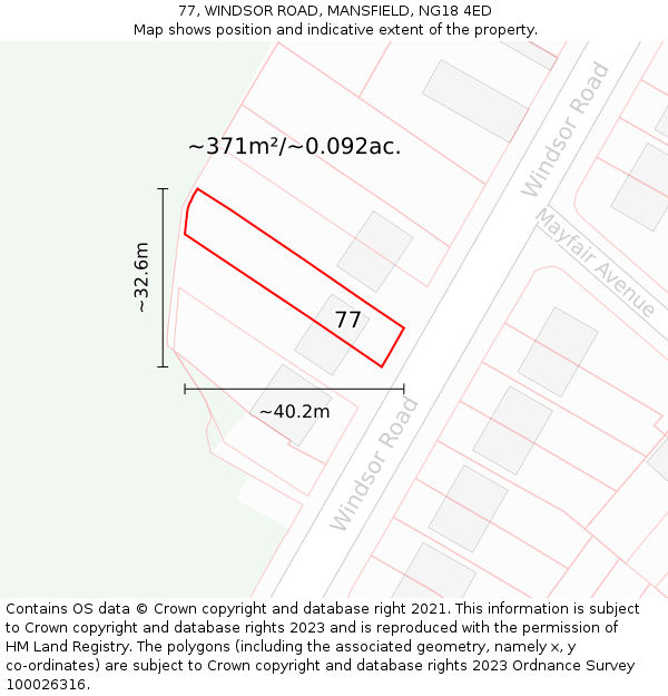 77, WINDSOR ROAD, MANSFIELD, NG18 4ED: Plot and title map