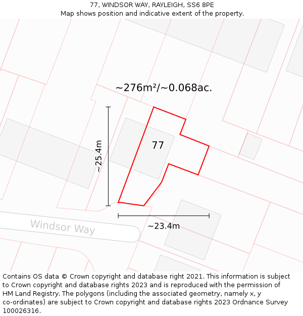 77, WINDSOR WAY, RAYLEIGH, SS6 8PE: Plot and title map