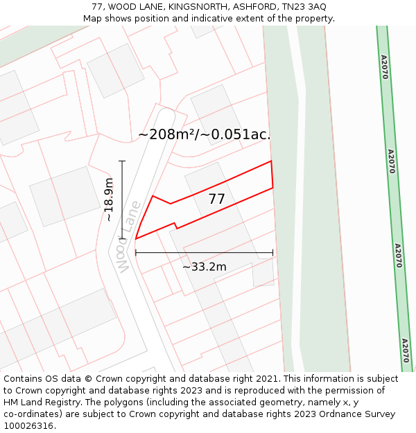 77, WOOD LANE, KINGSNORTH, ASHFORD, TN23 3AQ: Plot and title map