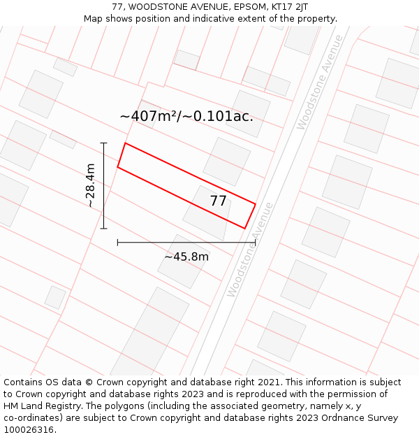 77, WOODSTONE AVENUE, EPSOM, KT17 2JT: Plot and title map
