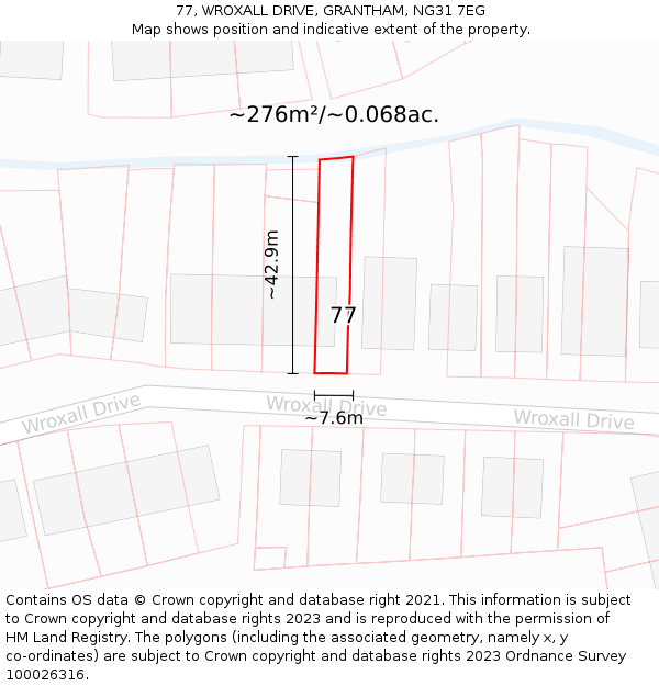 77, WROXALL DRIVE, GRANTHAM, NG31 7EG: Plot and title map
