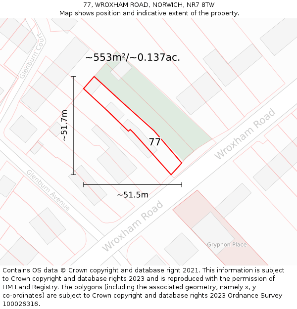 77, WROXHAM ROAD, NORWICH, NR7 8TW: Plot and title map