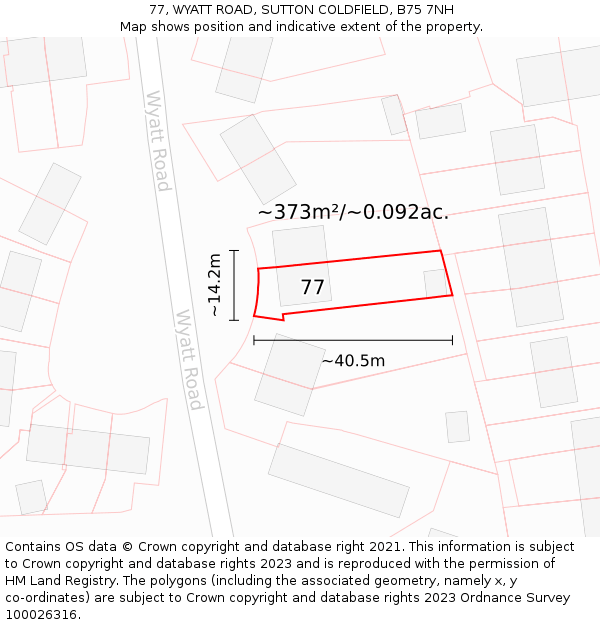 77, WYATT ROAD, SUTTON COLDFIELD, B75 7NH: Plot and title map