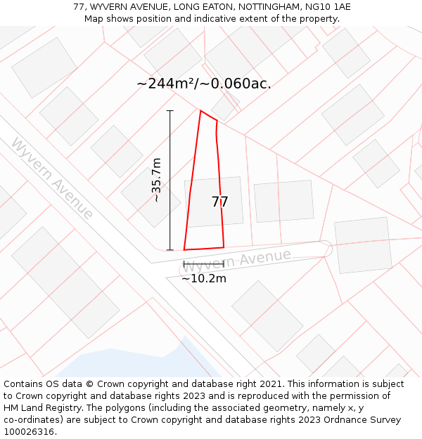 77, WYVERN AVENUE, LONG EATON, NOTTINGHAM, NG10 1AE: Plot and title map