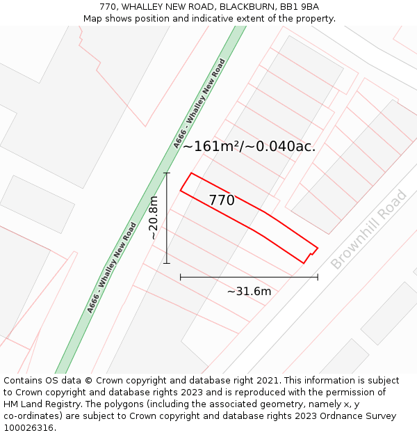 770, WHALLEY NEW ROAD, BLACKBURN, BB1 9BA: Plot and title map