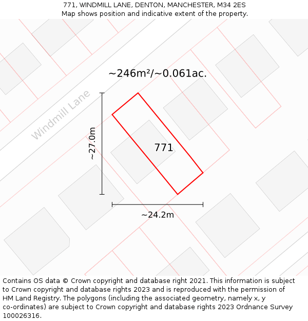 771, WINDMILL LANE, DENTON, MANCHESTER, M34 2ES: Plot and title map