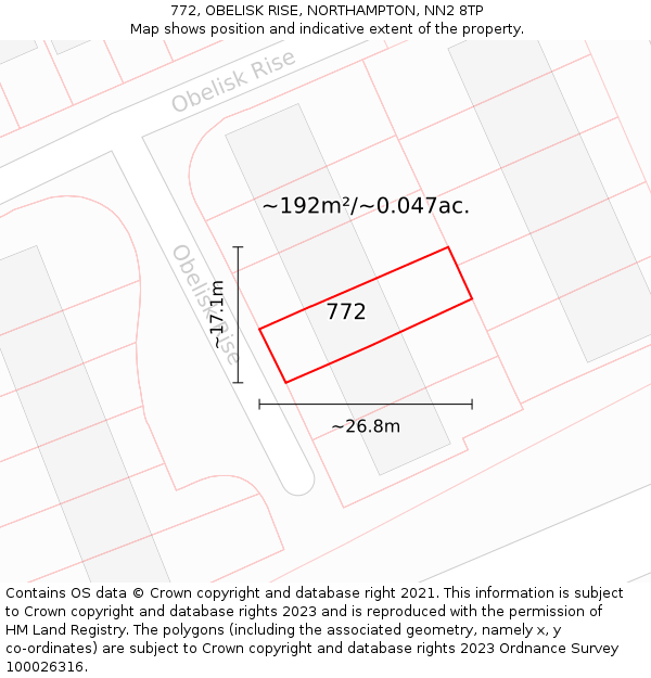 772, OBELISK RISE, NORTHAMPTON, NN2 8TP: Plot and title map