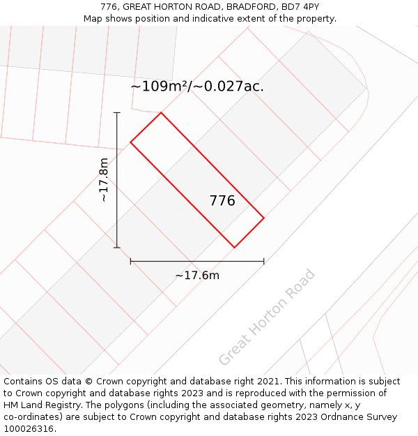 776, GREAT HORTON ROAD, BRADFORD, BD7 4PY: Plot and title map