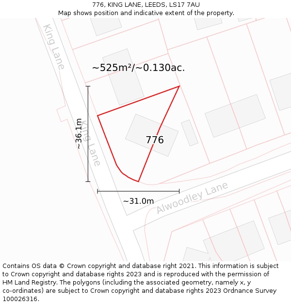 776, KING LANE, LEEDS, LS17 7AU: Plot and title map