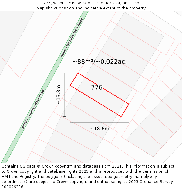 776, WHALLEY NEW ROAD, BLACKBURN, BB1 9BA: Plot and title map