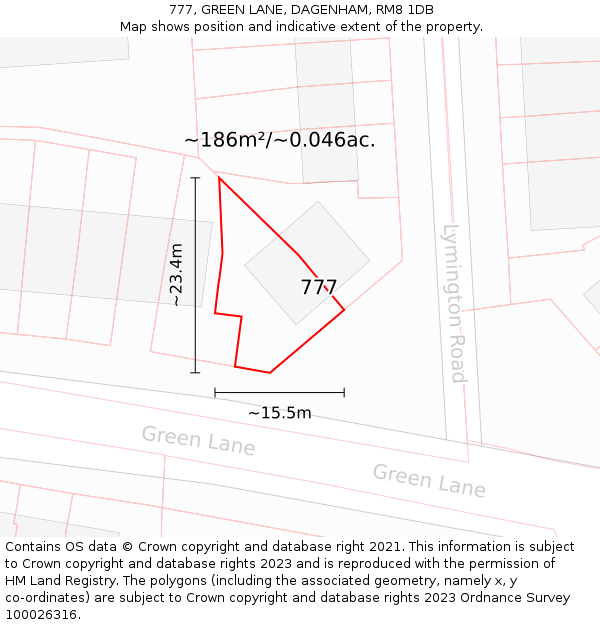 777, GREEN LANE, DAGENHAM, RM8 1DB: Plot and title map