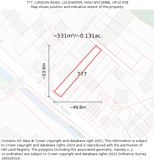 777, LONDON ROAD, LOUDWATER, HIGH WYCOMBE, HP10 9TB: Plot and title map