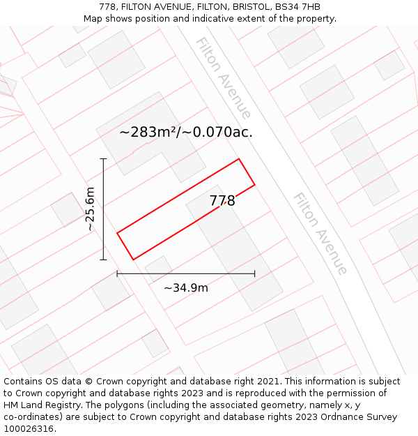 778, FILTON AVENUE, FILTON, BRISTOL, BS34 7HB: Plot and title map