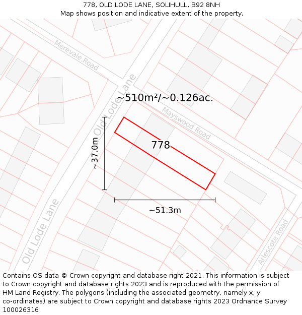 778, OLD LODE LANE, SOLIHULL, B92 8NH: Plot and title map
