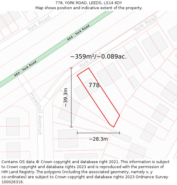 778, YORK ROAD, LEEDS, LS14 6DY: Plot and title map