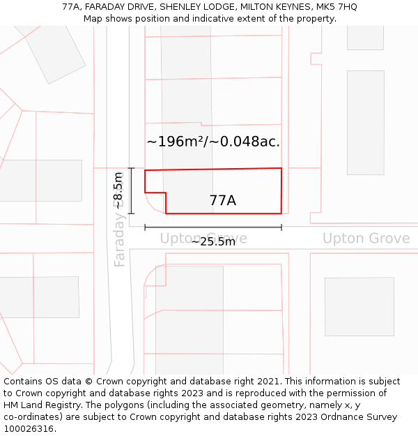 77A, FARADAY DRIVE, SHENLEY LODGE, MILTON KEYNES, MK5 7HQ: Plot and title map
