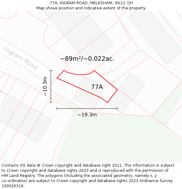 77A, INGRAM ROAD, MELKSHAM, SN12 7JH: Plot and title map