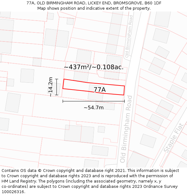 77A, OLD BIRMINGHAM ROAD, LICKEY END, BROMSGROVE, B60 1DF: Plot and title map