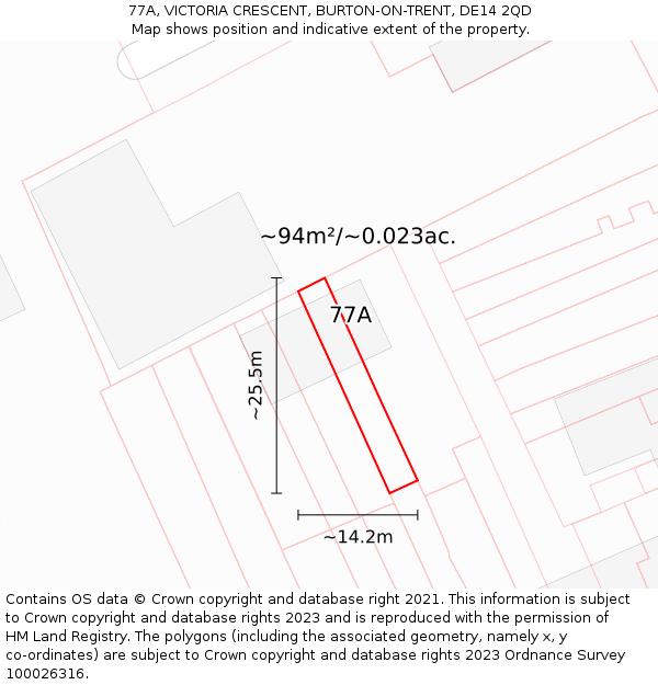 77A, VICTORIA CRESCENT, BURTON-ON-TRENT, DE14 2QD: Plot and title map