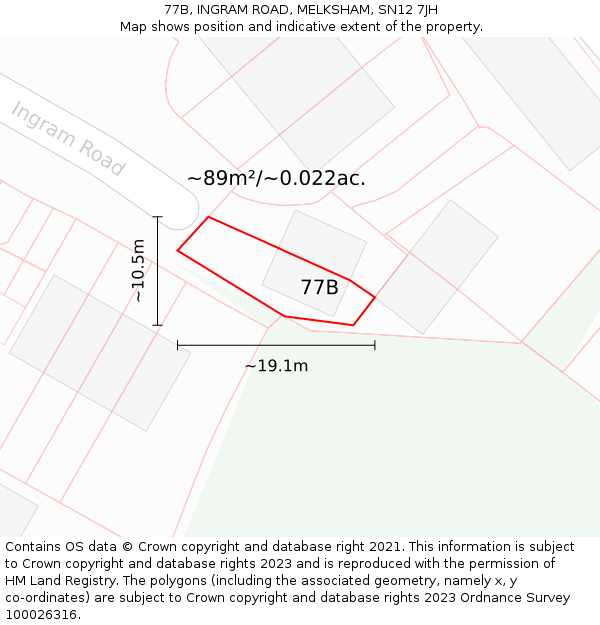 77B, INGRAM ROAD, MELKSHAM, SN12 7JH: Plot and title map
