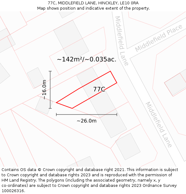 77C, MIDDLEFIELD LANE, HINCKLEY, LE10 0RA: Plot and title map