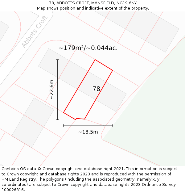78, ABBOTTS CROFT, MANSFIELD, NG19 6NY: Plot and title map