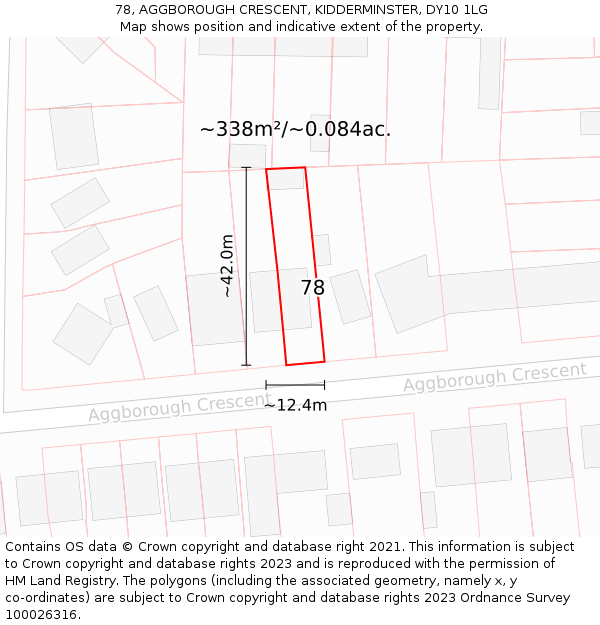 78, AGGBOROUGH CRESCENT, KIDDERMINSTER, DY10 1LG: Plot and title map
