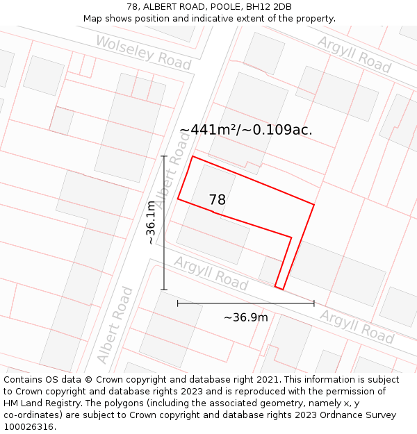 78, ALBERT ROAD, POOLE, BH12 2DB: Plot and title map