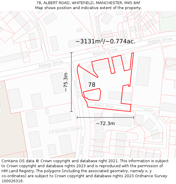 78, ALBERT ROAD, WHITEFIELD, MANCHESTER, M45 8AF: Plot and title map