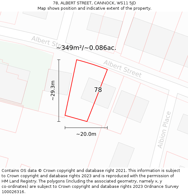 78, ALBERT STREET, CANNOCK, WS11 5JD: Plot and title map