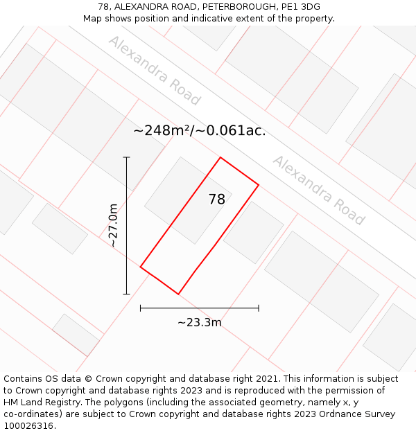 78, ALEXANDRA ROAD, PETERBOROUGH, PE1 3DG: Plot and title map
