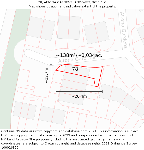 78, ALTONA GARDENS, ANDOVER, SP10 4LG: Plot and title map