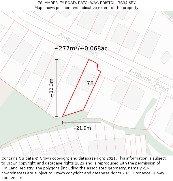 78, AMBERLEY ROAD, PATCHWAY, BRISTOL, BS34 6BY: Plot and title map