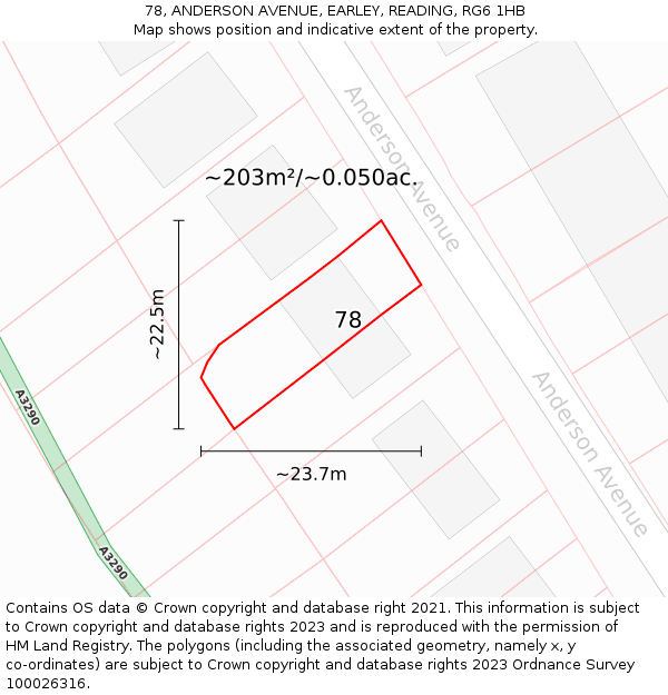 78, ANDERSON AVENUE, EARLEY, READING, RG6 1HB: Plot and title map