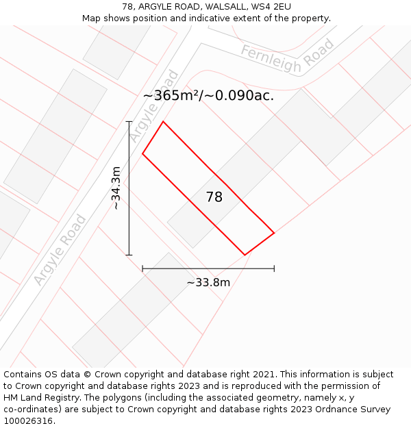 78, ARGYLE ROAD, WALSALL, WS4 2EU: Plot and title map