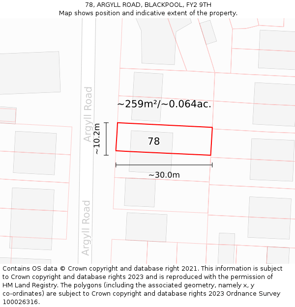 78, ARGYLL ROAD, BLACKPOOL, FY2 9TH: Plot and title map