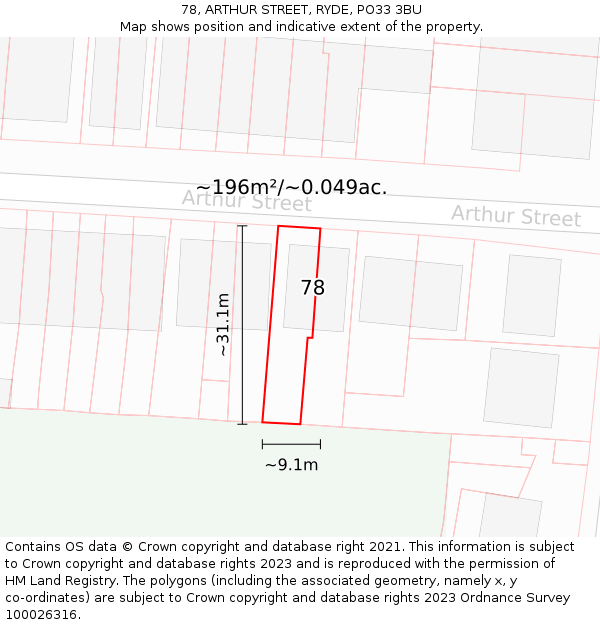 78, ARTHUR STREET, RYDE, PO33 3BU: Plot and title map