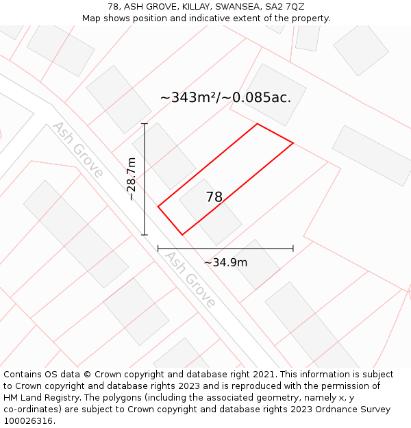 78, ASH GROVE, KILLAY, SWANSEA, SA2 7QZ: Plot and title map