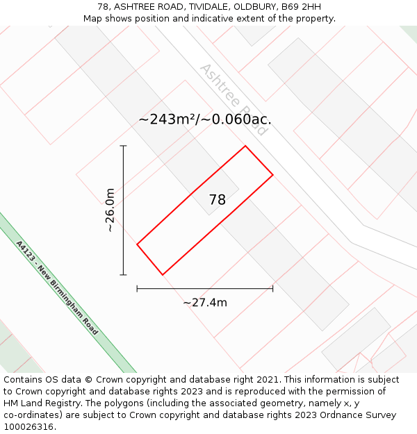 78, ASHTREE ROAD, TIVIDALE, OLDBURY, B69 2HH: Plot and title map
