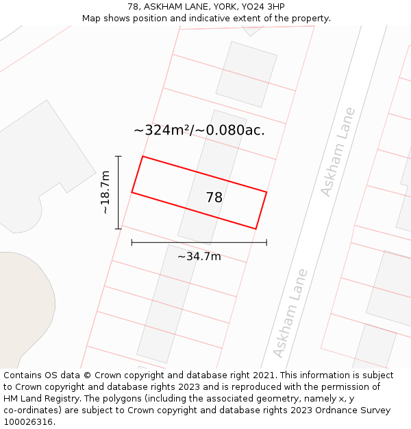78, ASKHAM LANE, YORK, YO24 3HP: Plot and title map