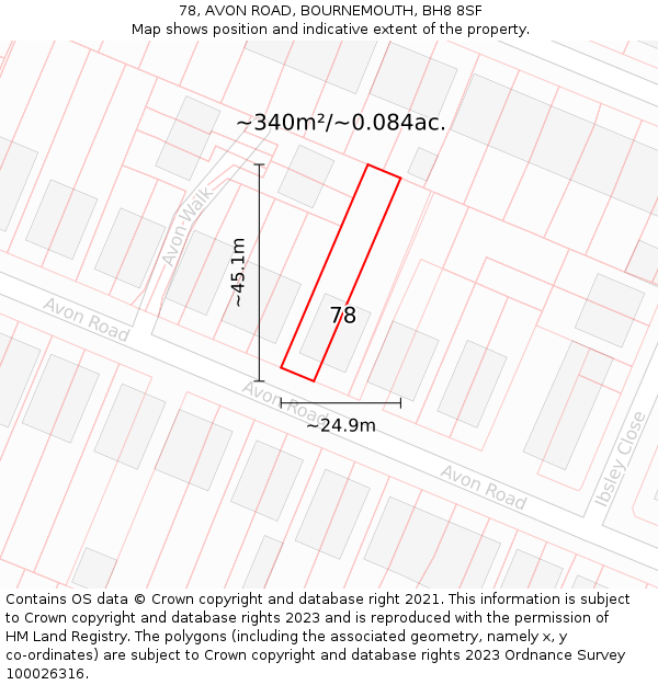 78, AVON ROAD, BOURNEMOUTH, BH8 8SF: Plot and title map