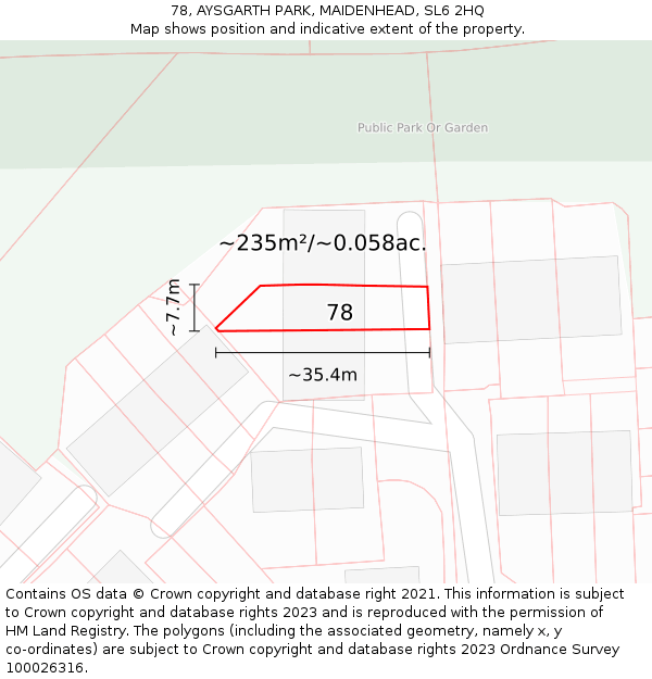 78, AYSGARTH PARK, MAIDENHEAD, SL6 2HQ: Plot and title map