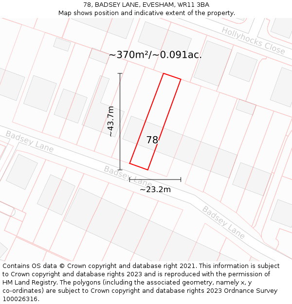 78, BADSEY LANE, EVESHAM, WR11 3BA: Plot and title map