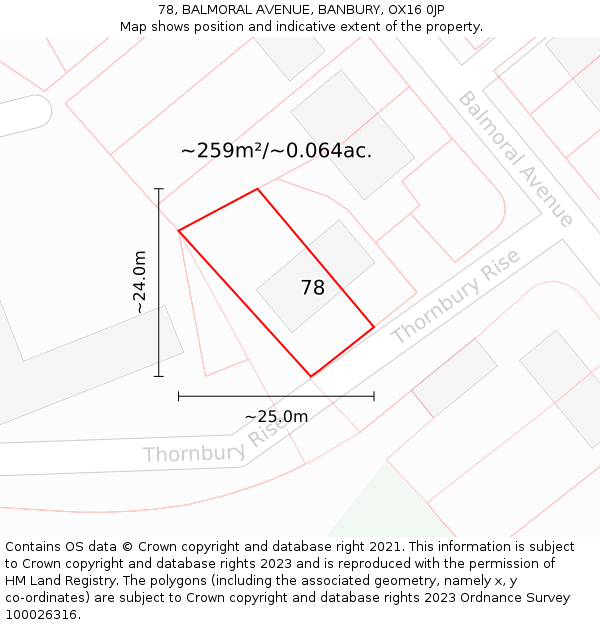78, BALMORAL AVENUE, BANBURY, OX16 0JP: Plot and title map