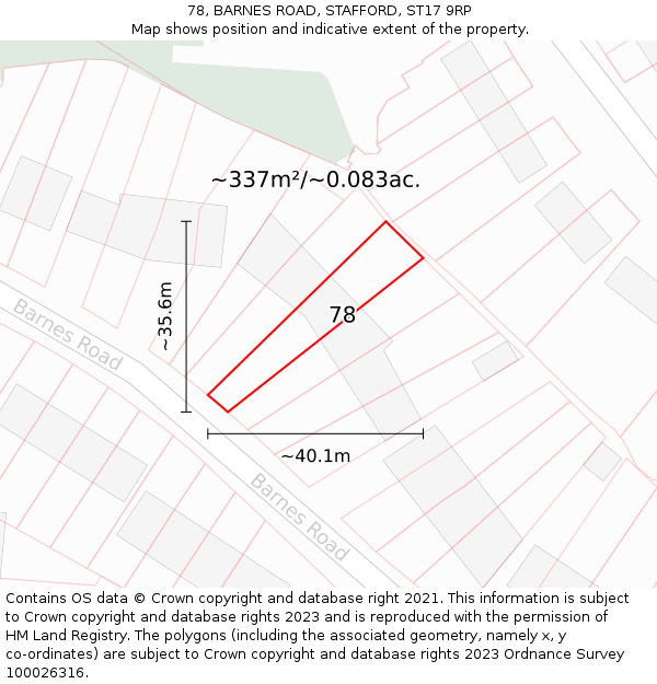 78, BARNES ROAD, STAFFORD, ST17 9RP: Plot and title map