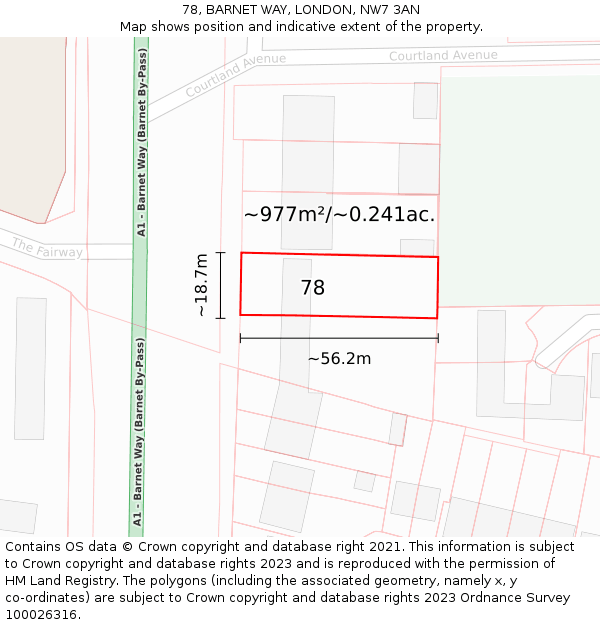 78, BARNET WAY, LONDON, NW7 3AN: Plot and title map