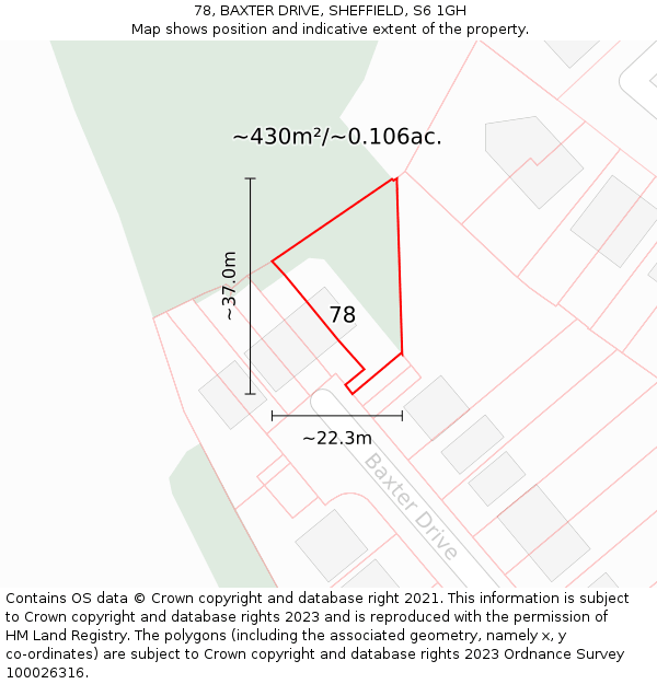 78, BAXTER DRIVE, SHEFFIELD, S6 1GH: Plot and title map