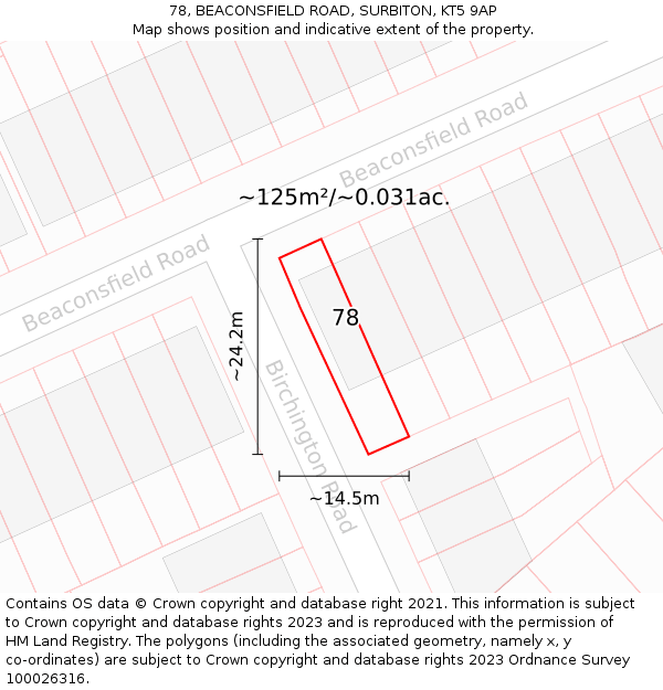 78, BEACONSFIELD ROAD, SURBITON, KT5 9AP: Plot and title map