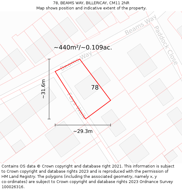 78, BEAMS WAY, BILLERICAY, CM11 2NR: Plot and title map